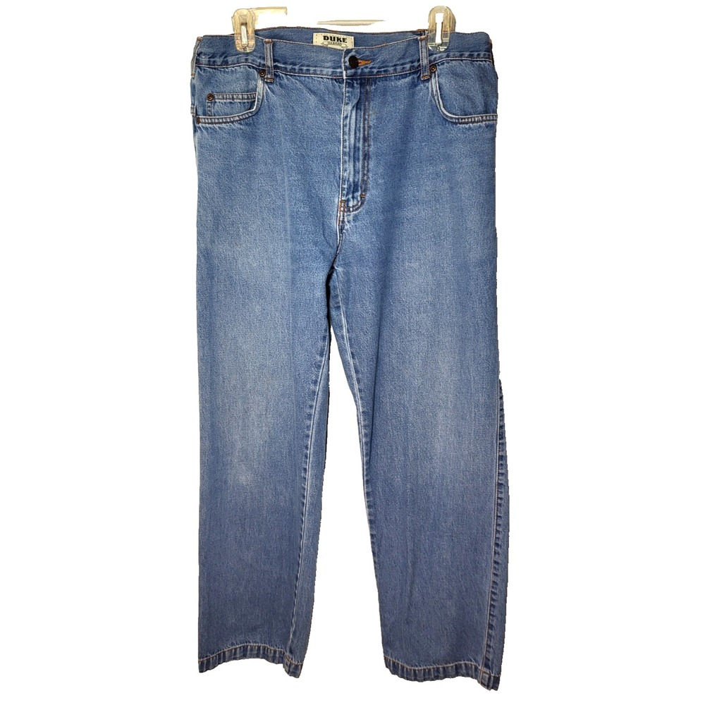 Duke Jeans Classic Mens‎ Cotton Straight Leg Jean Elastic Sides Pockets Size 36